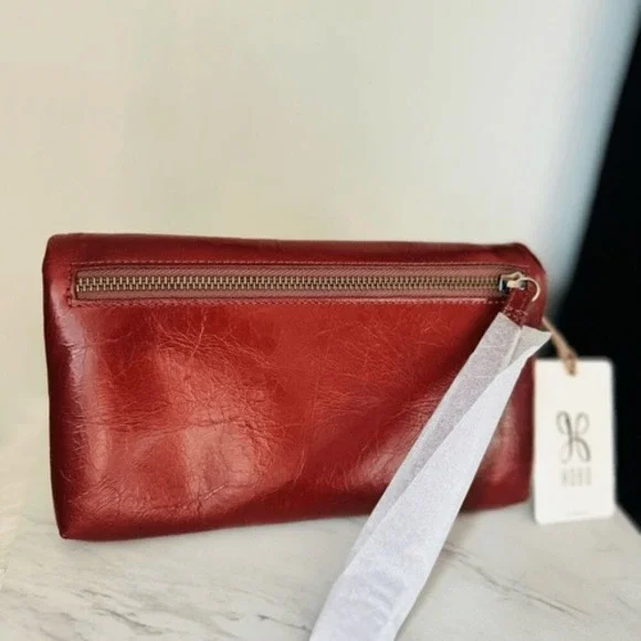 HOBO LAUREN CLUTCH LEATHER WRISTLET WALLETRed Henna Luxury Leather, NWT